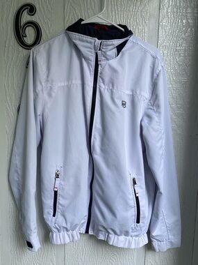 Giovanni Ferrini White Vintage Windbreaker with Navy Collar & Trim Size Medium